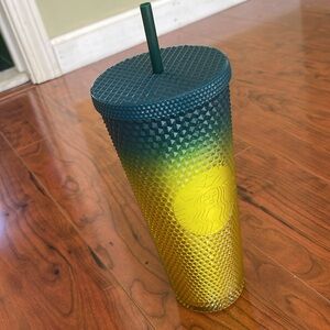 Starbucks Limited Edition Teal and Yellow Ombre Spiked 24 OZ Tumbler Cup